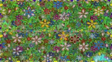 Yeşil renkte etnik çiçeklerle kusursuz bir desen. Raster Çiçek İllüstrasyonu güzel tekstil..