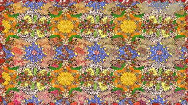 Raster illüstrasyonu. Çiçek ve yapraklı karalama şeklinde Raster çiçek deseni. Yumuşak, bahar çiçekleri kahverengi renklerde.