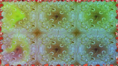 Raster illüstrasyonu. Renkli Bahar Temalı Kusursuz Arkaplan. Yeşil renkte zarif çiçek buketi suluboya. Düz Çiçek Elementleri Tasarımı.