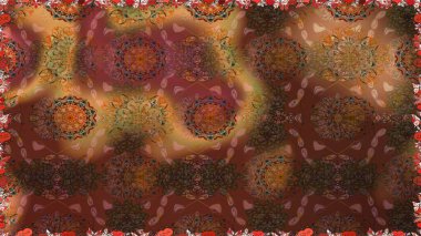 Renkli Yaz Temalı Kusursuz Arkaplan. Raster Illustrasyon 'da moda olmayan çiçek deseni. Düz Çiçek Elementleri Tasarımı. Kahverengi renkte çiçekler.