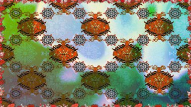 Çiçekli el, pürüzsüz desen çizmiş. Modern gelişim yeşil raster arka plan duvar kâğıdı illüstrasyon klasik çizgili iz sürme desenli çiçekler, çiçekli süsler.