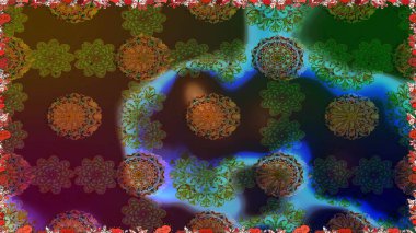 El çizimi Raster çizimi. Duvar kağıdı, web sitesi arka planı, ambalaj kağıdı, davetiye, broşür, afiş veya web sitesi için kusursuz çiçek deseni kullanılabilir. Parlak elementlerin.