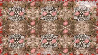 Kahverengi arka planda. Çocuksu tasarım. El çizimi çiçekli, pürüzsüz bir desen. Tekstil, kumaş, ambalaj, hatıra defteri için güzel çiçek arkaplanı..