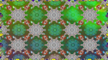 Raster Güzel kumaş deseni. Raster suluboya deseni, narin çiçekler, yeşil çiçekler, tebrik kartı şablonu..