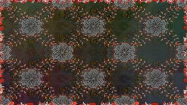 Kusursuz dekoratif arka plan, çiçek mandala. Raster illüstrasyonu. Gri renklerde. Çiçek..