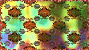 Kabile sanatı boho baskısı, klasik çiçek arkaplanı. Soyut etnik raster kusursuz desen. Arkaplan dokusu, duvar kağıdı, yeşil renkli çiçek teması.