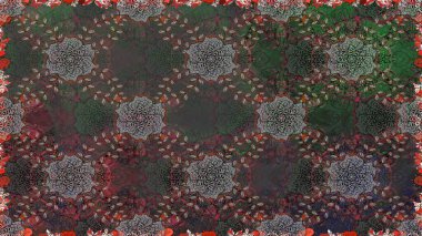 Gri renkli çiçekler. Raster illüstrasyonu. Kusursuz çiçek deseni. Asya tekstil tarzında. Raster illüstrasyonu.