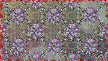 Gri renkli çiçekler. Renkli Bahar Temalı Kusursuz Arkaplan. Sevimli çiçek raster deseni. Düz Çiçek Elementleri Tasarımı.