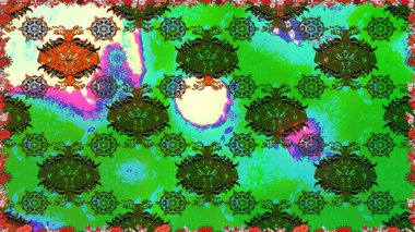 Raster Çiçek İllüstrasyonu güzel tekstil. Yeşil renkli etnik çiçeklerle kusursuz bir desen..