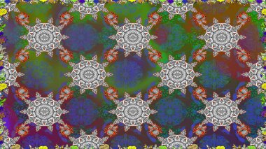 Raster Illustration. Düz çiçek elemanları tasarım. Dikişsiz Chichi kumaş deseni. Çiçek deseni. Renkli Bahar teması Dikişsiz desen arka plan.