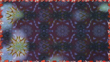 Çiçek duvar kağıdı. Raster illüstrasyonu. Gri renklerde. Kusursuz desen. Hint süsü. Renkli süs kenarı.