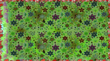 Raster illüstrasyonu. Yeşil renkli çiçekler. Küçük çiçekte sevimli çiçek deseni var..