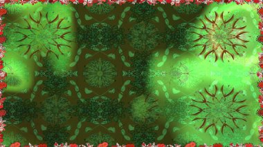 Raster illüstrasyonu. Çiçeklerle suluboya desenli çiçek deseni. Yeşil renkte güzel tekstil.