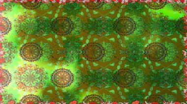 Raster illüstrasyonu. Yumuşak, yeşil renkli bahar çiçekleri. Çiçek ve yapraklı karalama şeklinde Raster çiçek deseni.