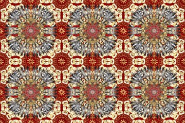 Kusursuz ortaçağ çiçek deseni. Raster illüstrasyonu. Kahverengi, gri ve bej renklerde altın. Doğum günü kartı, davetiye ya da afiş için iyidir. Dekoratif simetri arabesk.