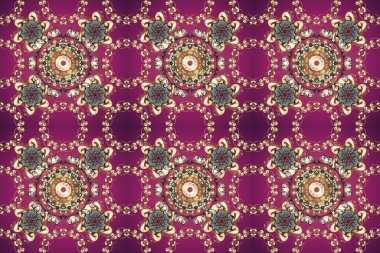 Raster illüstrasyonu. Altın elementlere sahip bir rengin üzerinde klasik dikişsiz desen.