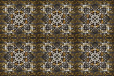 Klasik raster şablonu. Gri, kahverengi, bej ve altın desenli. Tekrarlayan ögelerle kusursuz soyut arkaplan.