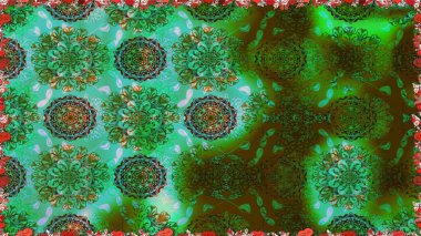 Raster illüstrasyonu. El yapımı çiçek ve bitki koleksiyonu. Şirin karalama çiçekleri olan kusursuz çiçek desenleri. Eskiz stili yeşil renkler. Raster illüstrasyonu.