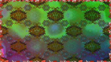 Çiçekli, suluboya desenli kusursuz çiçek deseni. Düz Çiçek Elementleri Tasarım Raster illüstrasyonu. Yeşil renkte çiçekler. Renkli Bahar Teması: Kusursuz Arkaplan.