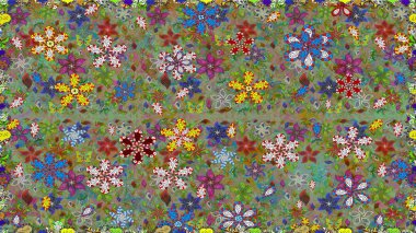 Raster illüstrasyonu. Renkli Bahar Temalı Kusursuz Arkaplan. Düz Çiçek Elementleri Tasarımı. Karalama çiçeği. Zentangle soyut çiçekleri. Şirin kumaş deseni.