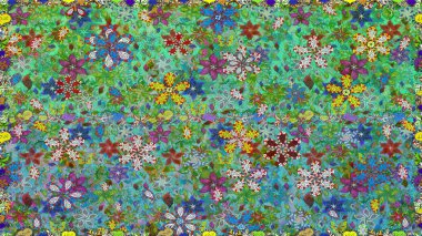 Yumuşak, yaz çiçekli arka plan. Çiçekli karalama şeklinde Raster çiçek deseni. Yeşil renkte çiçekler.