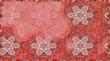 Raster illüstrasyonu. Pembe renkli çiçekler. Kusursuz çiçek deseni. Renkli Bahar Temalı Kusursuz Arkaplan. Asya tekstil tarzında. Düz Çiçek Elementleri Tasarımı.