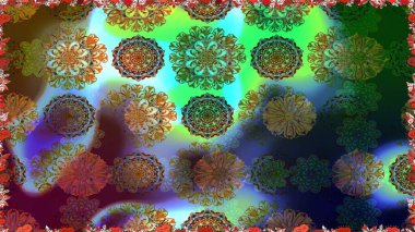 Düz Çiçek Elementleri Tasarım Raster illüstrasyonu. Çiçekli, suluboya desenli kusursuz çiçek deseni. Yeşil renkte çiçekler. Renkli Bahar Teması: Kusursuz Arkaplan.