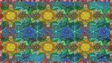 Kusursuz desenli, modaya uygun kumaş deseni. Düz Çiçek Elementleri Tasarımı. Renkli Bahar Temalı Kusursuz Arkaplan. Raster illüstrasyonu. Şirin çiçek elementleri..