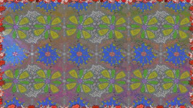 Kabile sanatı boho baskısı, klasik çiçek arkaplanı. Soyut etnik raster kusursuz desen. Arkaplan dokusu, duvar kağıdı, gri renkli çiçek teması.