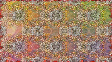 Renkli Yaz Temalı Kusursuz Arkaplan. Düz Çiçek Elementleri Tasarımı. Bej renkli çiçekler. Çiçekli pürüzsüz retro desen.