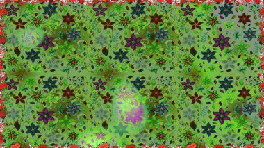 Çiçek duvar kâğıdı. Raster illüstrasyonu. Yeşil renkli şirin tekstil. Renkli, pürüzsüz desen. Çiçek arka planı.