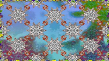 Raster deseni. Yumuşak, mavi renkte yaz çiçekleri. Küçük çiçekteki sevimli çiçek deseni. Raster illüstrasyonu.