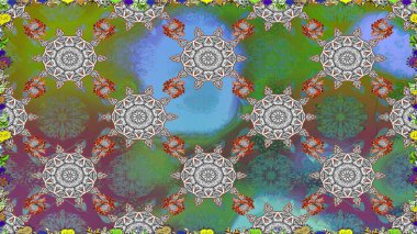 Yumuşak, yeşil renkli bahar çiçekleri. Çiçekli karalama şeklinde Raster çiçek deseni. Raster illüstrasyonu.