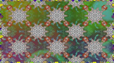 Tekstil, tebrik kartı, boyama kitabı, telefon kılıfı baskısı için kullanılabilir. Etnik Mandala süsü. Raster Henna dövme stili. Hint çiçekli desenli şal desenli..