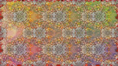 Renkli Yaz Temalı Kusursuz Arkaplan. Düz Çiçek Elementleri Tasarımı. Bej renkli çiçekler. Çiçekli pürüzsüz retro desen.