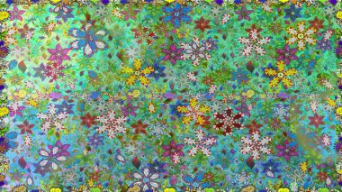 Yeşil renkli çiçekler. Renkli Bahar Temalı Kusursuz Arkaplan. Güzel çiçek deseni. Düz Çiçek Elementleri Tasarımı.