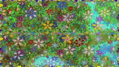 Ağaç dallı bahar çiçekleri ile desen, çiçek siluetiyle yeşil renkler. Raster deseni.