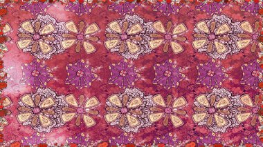 Çiçeksiz desenli nakış işlemeli gelincikler ve vadideki zambaklar. Tekstil tasarımı için pembe renkli geleneksel halk çiçekleri buketi.