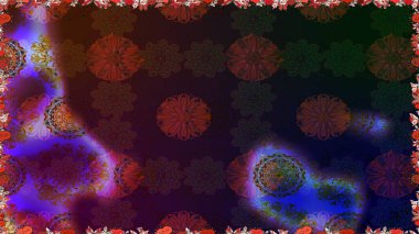 Raster Floral Illustration, Asyalı tekstil. Kahverengi renklerde etnik çiçeklerle kusursuz bir desen..