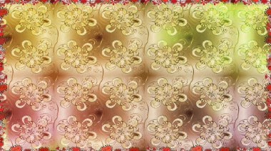 Halk tarzı. Parlak renkli çiçekleri ve bej renkli yaprakları olan kusursuz çiçek desenleri. Modern çiçek arkaplanı. Moda baskıları için zarif bir şablon.