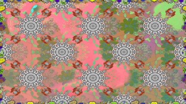 Kusursuz bir arka plan modeli. Raster - stok. Yapraklı çiçekler ve kır çiçekli papatya çayı..