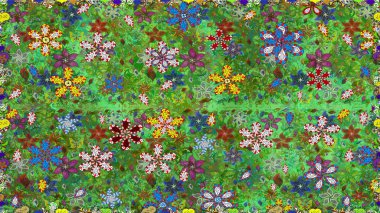 Yeşil renkte etnik çiçeklerle kusursuz bir desen. Raster Çiçek İllüstrasyon Şirin Tekstil.