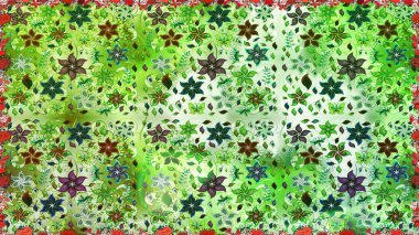 Elle boyanmış suluboya, dikişsiz çiçekler ve bitkiler. Yeşil renkte çiçekler.