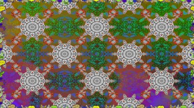 Etnik Mandala süsü. Raster Henna dövme stili. Tekstil, tebrik kartı, boyama kitabı, telefon kılıfı baskısı için kullanılabilir. Hint çiçekli desenli şal desenli..