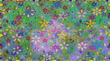 Renkli Bahar Temalı Kusursuz Arkaplan. Asya tekstil tarzında. Raster illüstrasyonu. Düz Çiçek Elementleri Tasarımı. Kusursuz çiçek deseni. Güzel kumaş deseni.