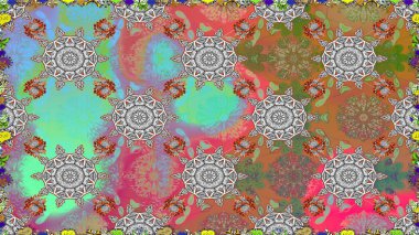 Sevimli çiçek raster deseni. Modaya uygun kumaş deseni. Düz Çiçek Elementleri Tasarımı. Renkli Yaz Temalı Kusursuz Arkaplan.