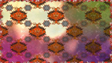 Tebrik kartı geçmişi, boyama kitabı, arkaplan ve tekstil için kullanılabilir. Kusursuz süs izi. Sınır Kızılderili çiçekli paisley patten. Raster Henna tarzı. Etnik Mandala havlusu.