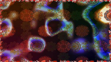 Birçok kahverengi ve soyut çiçekli tropikal desenler. Varicolobrown raster kusursuz illüstrasyon. Küçük çiçekte sevimli çiçek deseni var..