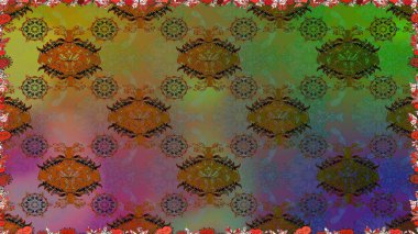 Düz Çiçek Elementleri Tasarımı. Kahverengi renkli çiçekler. Renkli Bahar Temalı Kusursuz Arkaplan. Sevimli çiçek raster deseni.