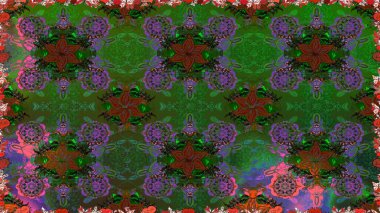 Raster illüstrasyonu. Çiçekli, pürüzsüz bir desen. Raster çiçekleri klasik tarzda çizilmiş. Yumuşak, yeşil renkte bahar çiçekleri.